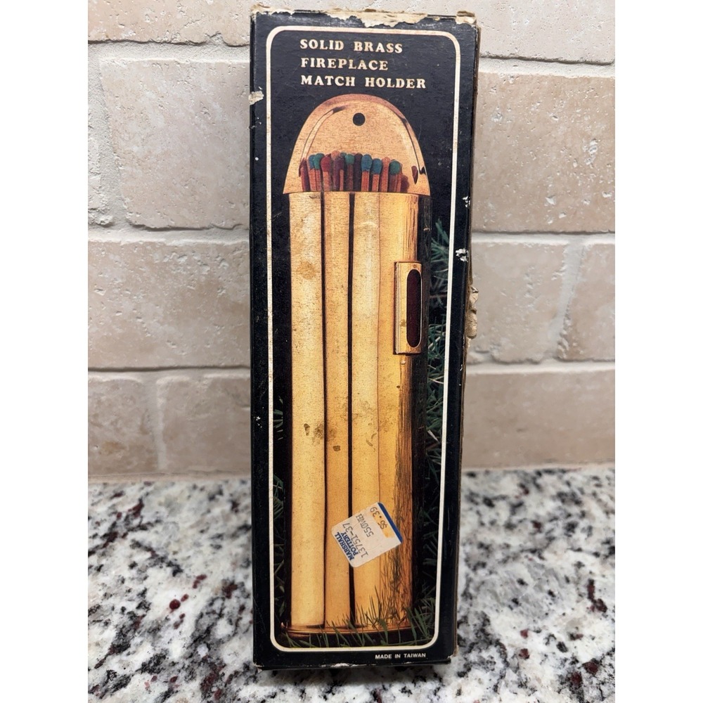 Vintage Solid Brass Fireplace Match Holder‎ NOS New In Box Taiwan